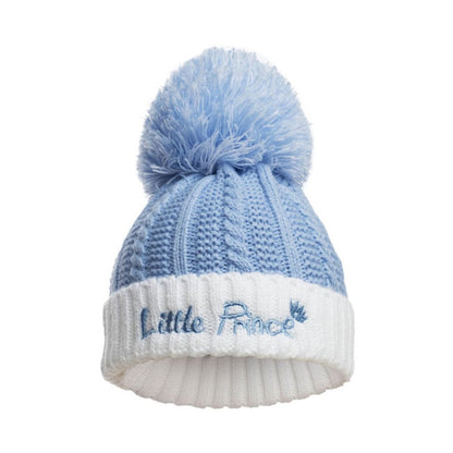Little Prince blue cable knit hat for newborn to 12 months