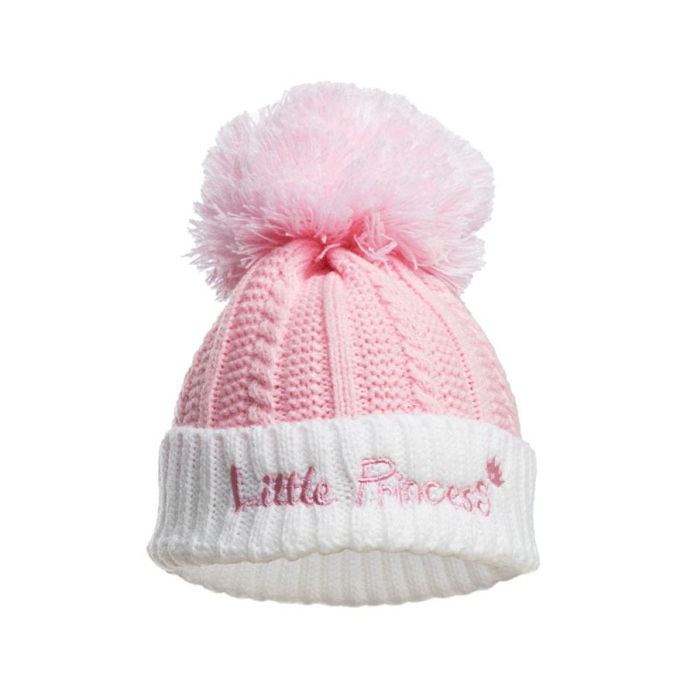 Baby pink cable knit hat with Little Princess detail
