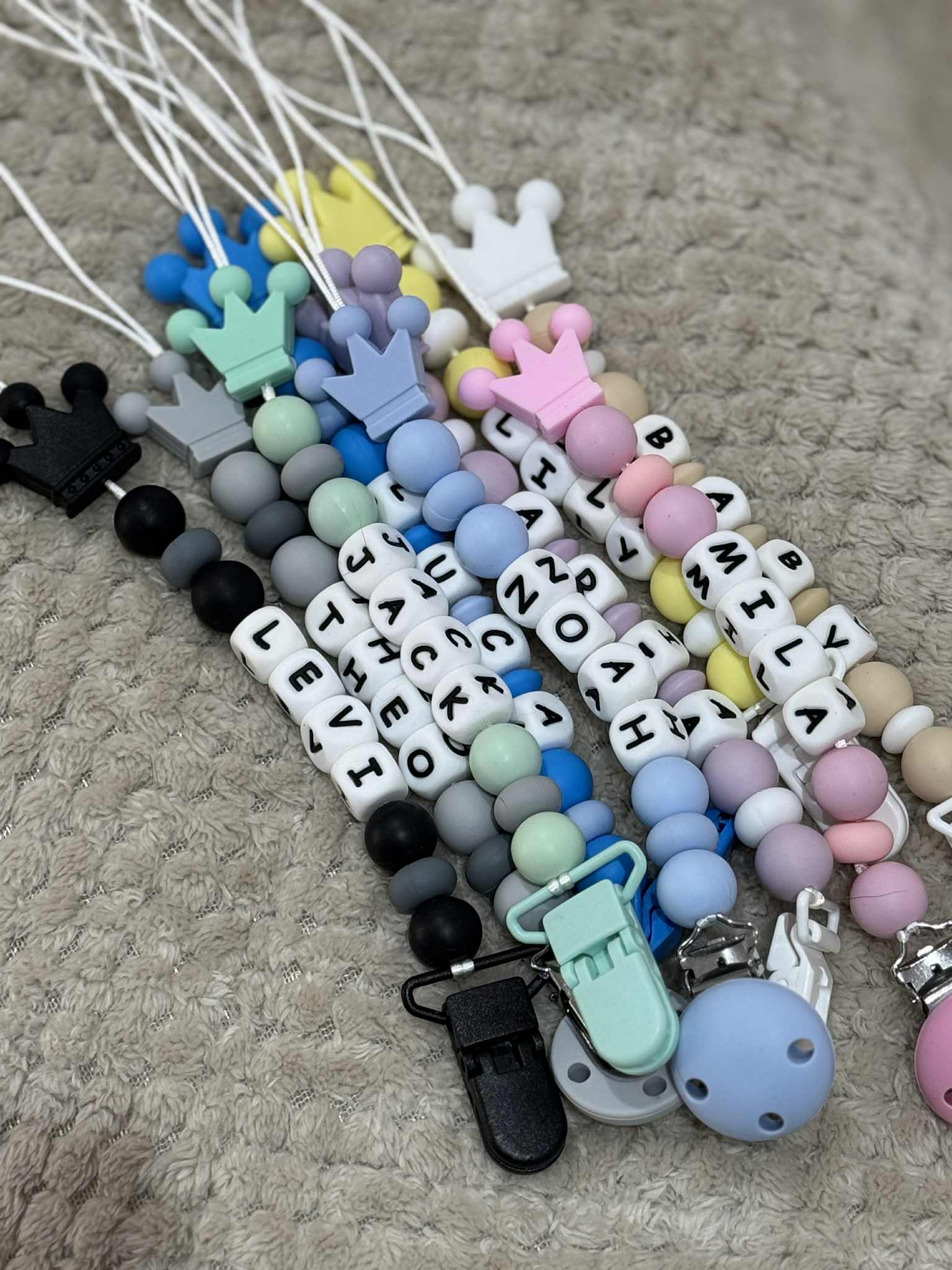 Personalised Dummy holder, Pacifier chain, Mam dummy clip new baby gift - CROWN