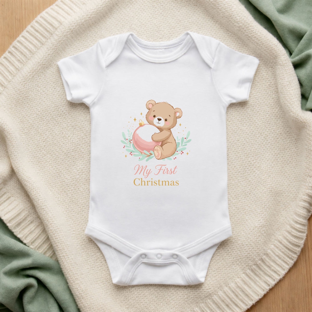My First Christmas Teddy Bear Baby Bodysuit