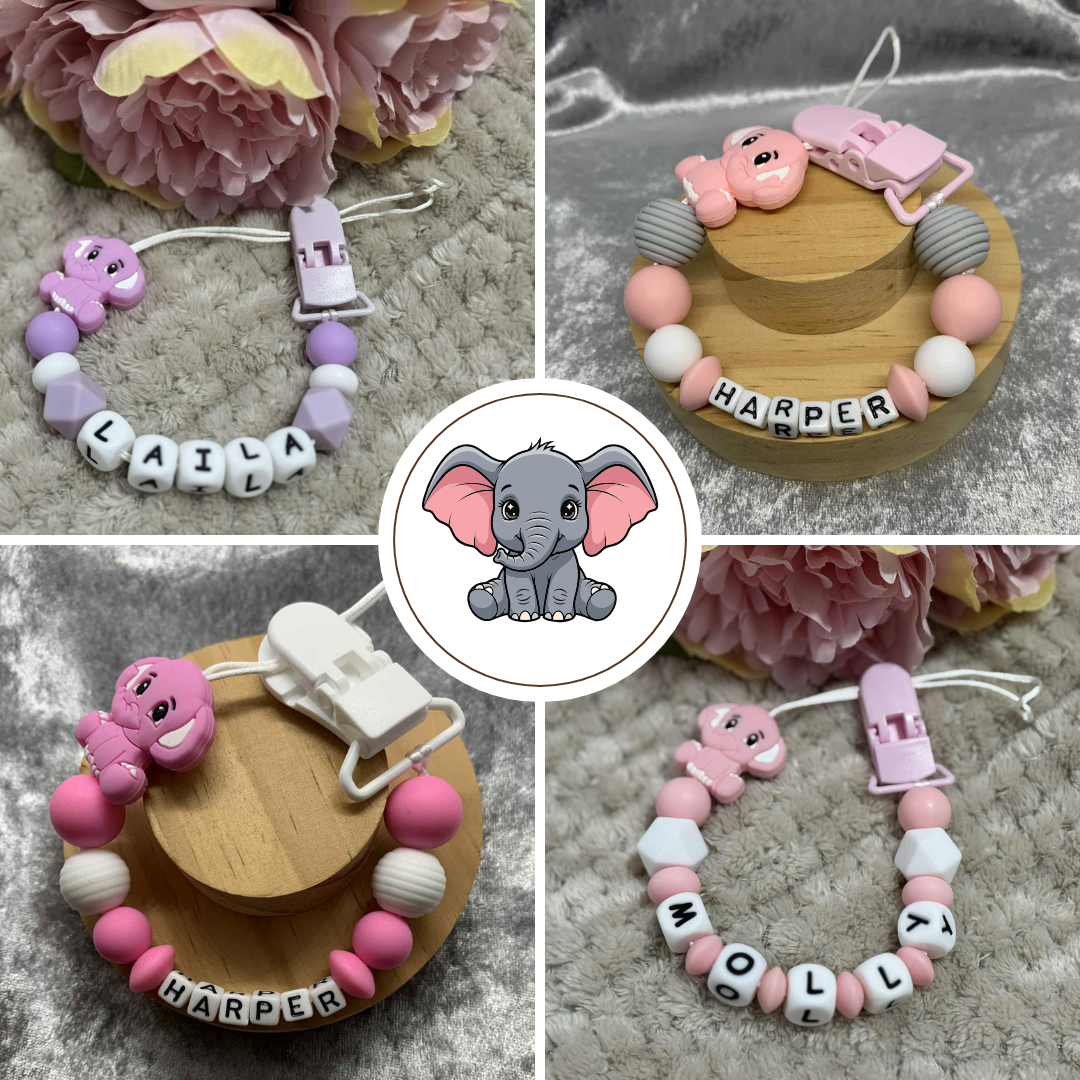 Personalised Dummy Clips Mam Dummy Holder New Baby Gift - ELEPHANT