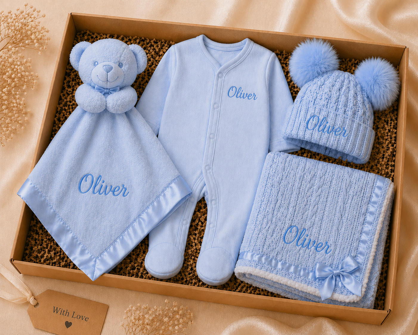 Personalised Baby Box | Babygrow, Hat, Blanket & Comforter