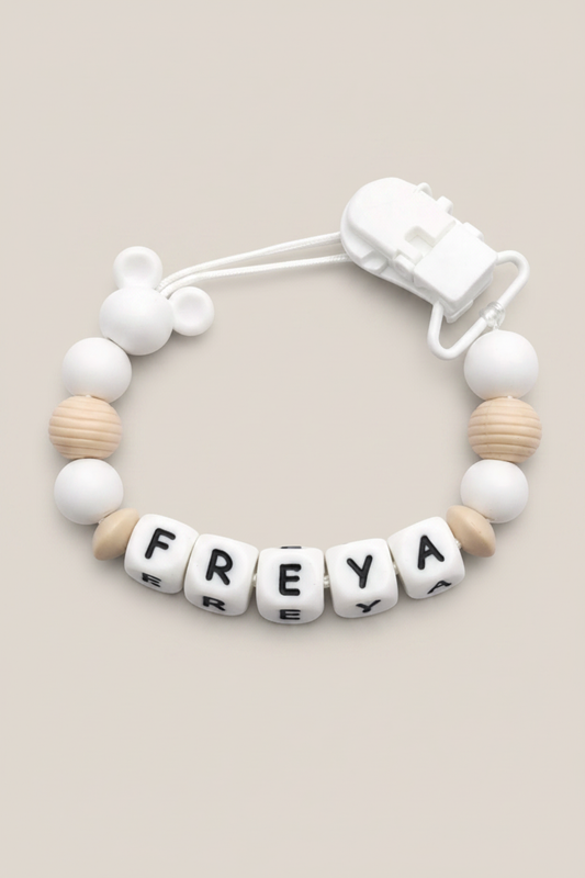 Personalised Dummy Clip – Taupe Background