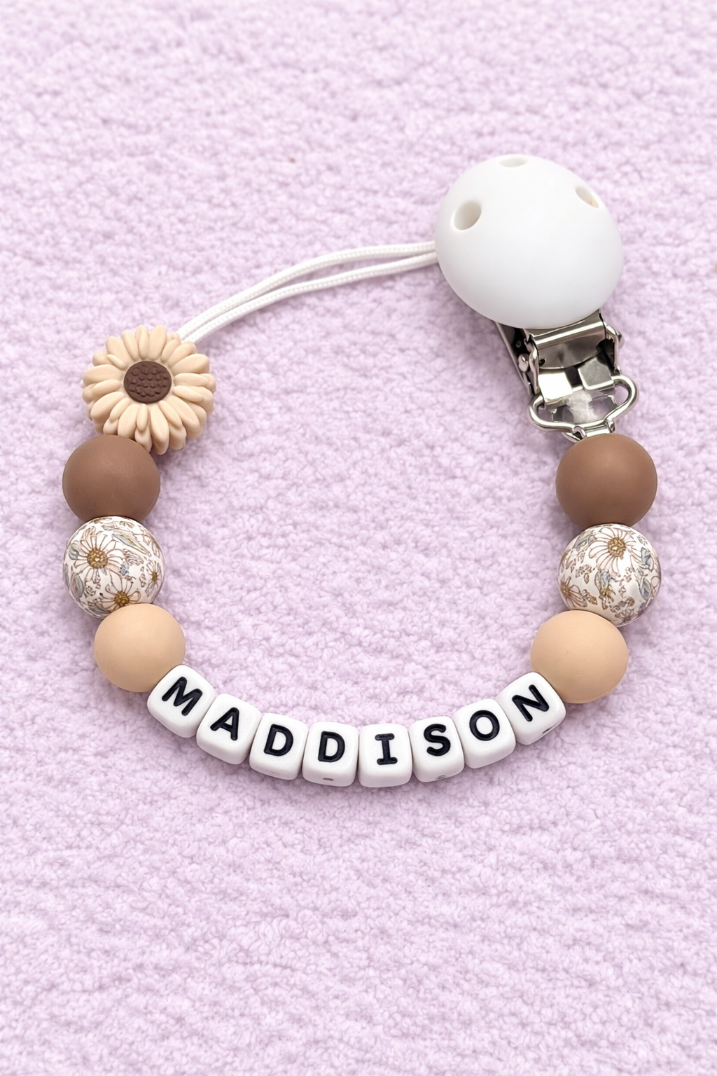 Personalised Boho Daisy Flower Dummy Clip (Small Plastic Letter Design)