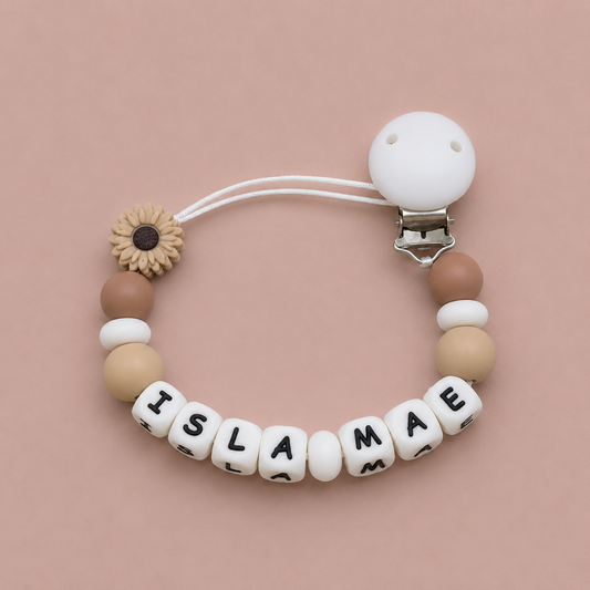 Personalised Boho Daisy Flower Dummy Clip (Silicone Letter Design)