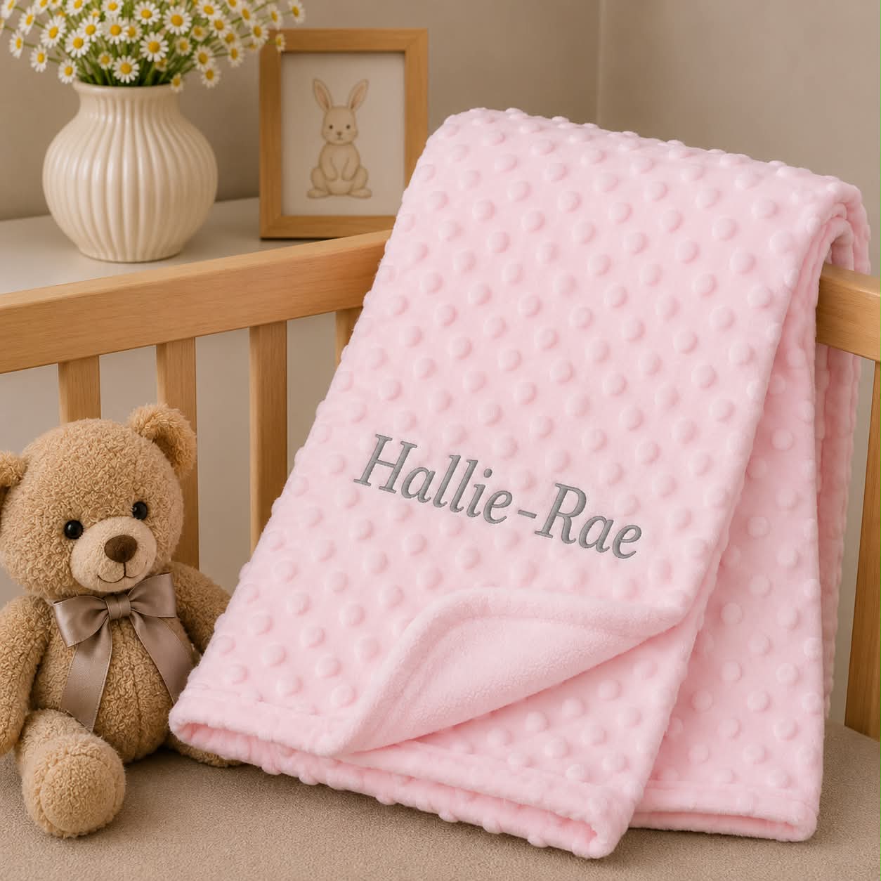 Personalised Mink Dot Baby Blanket - Pink
