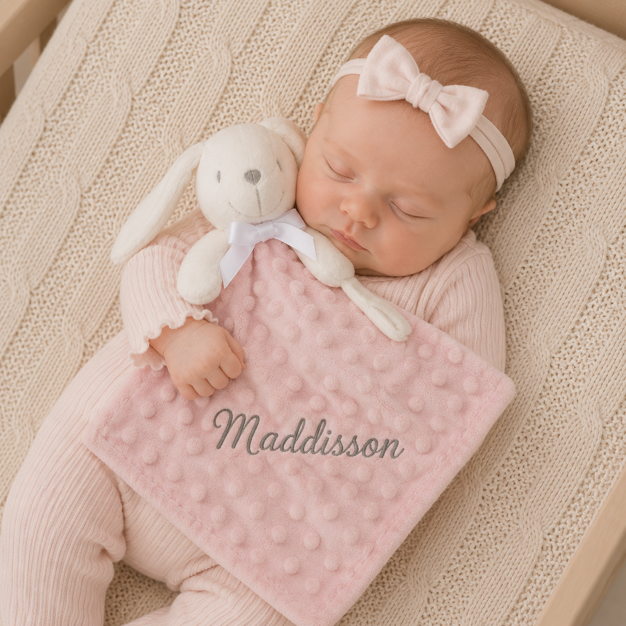Personalised Pink Bunny Comforter | Baby Girl Comforter - PREORDER