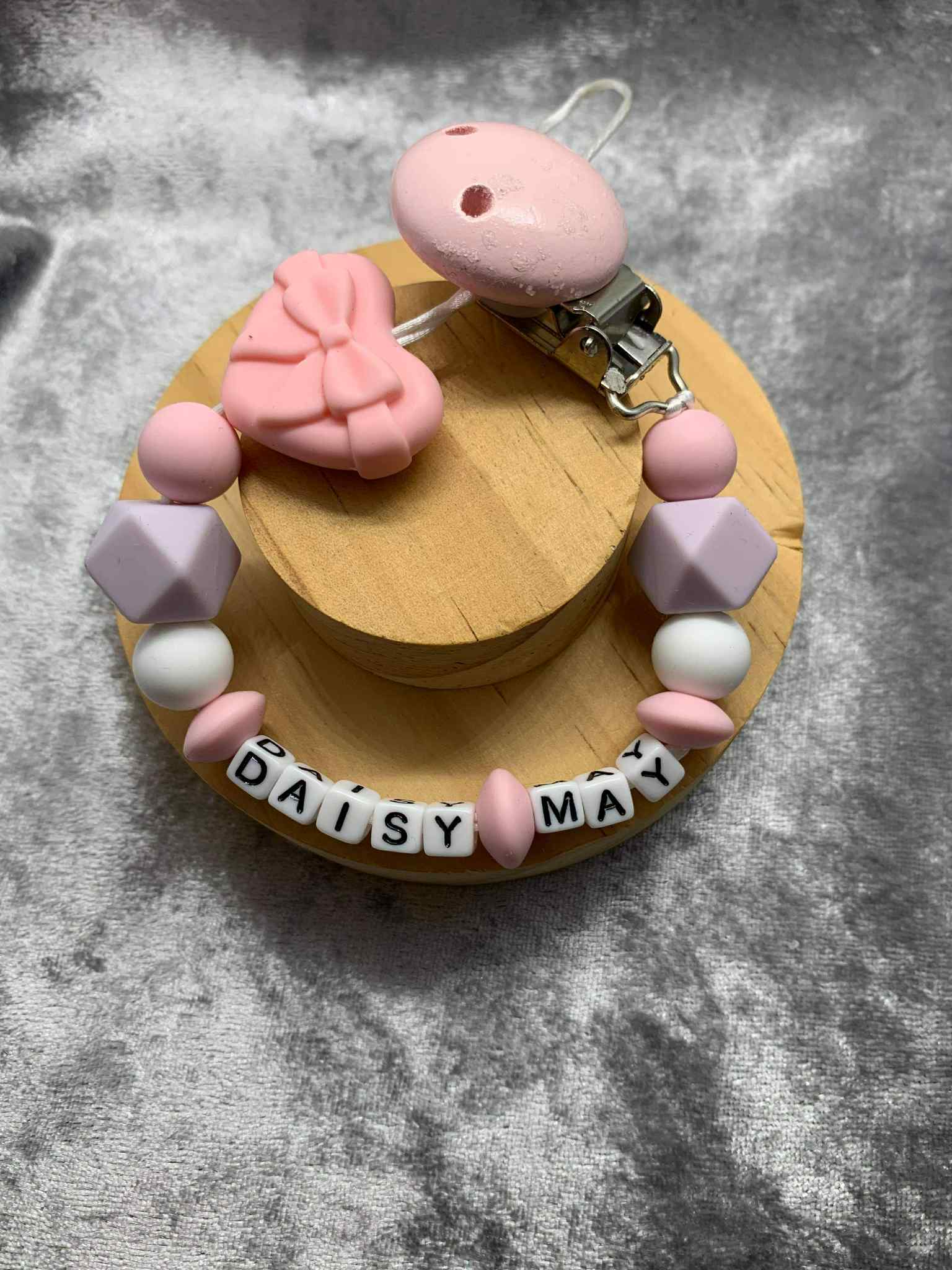 Personalised Heart Dummy Clip for Baby Girls – Custom Name