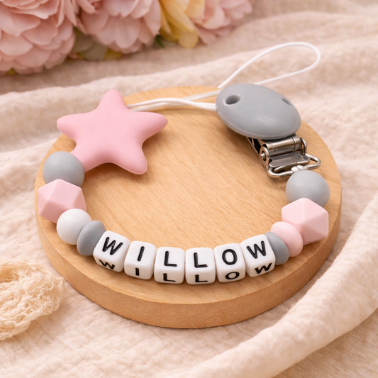 Personalised Dummy Clip, Baby Shower Gift for baby girls