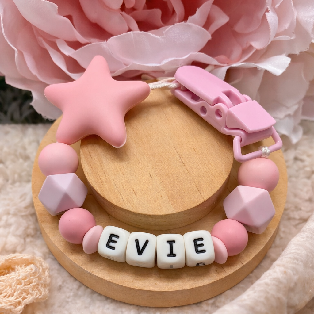 Personalised Pink & Lilac Star Dummy Clip (Silicone Letter Design)