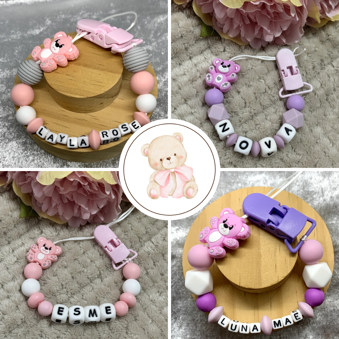 collection of dummy clips made by ttcreations with teddybear focals. Personalised options available.