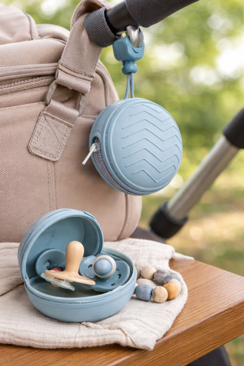 A simple solution for keeping pacifiers clean while you’re out and about.
This Silicone Pacifier Case with Clip is crafted from soft, food-grade silicone and designed to hold your baby’s dummy securely wherever your day takes you.