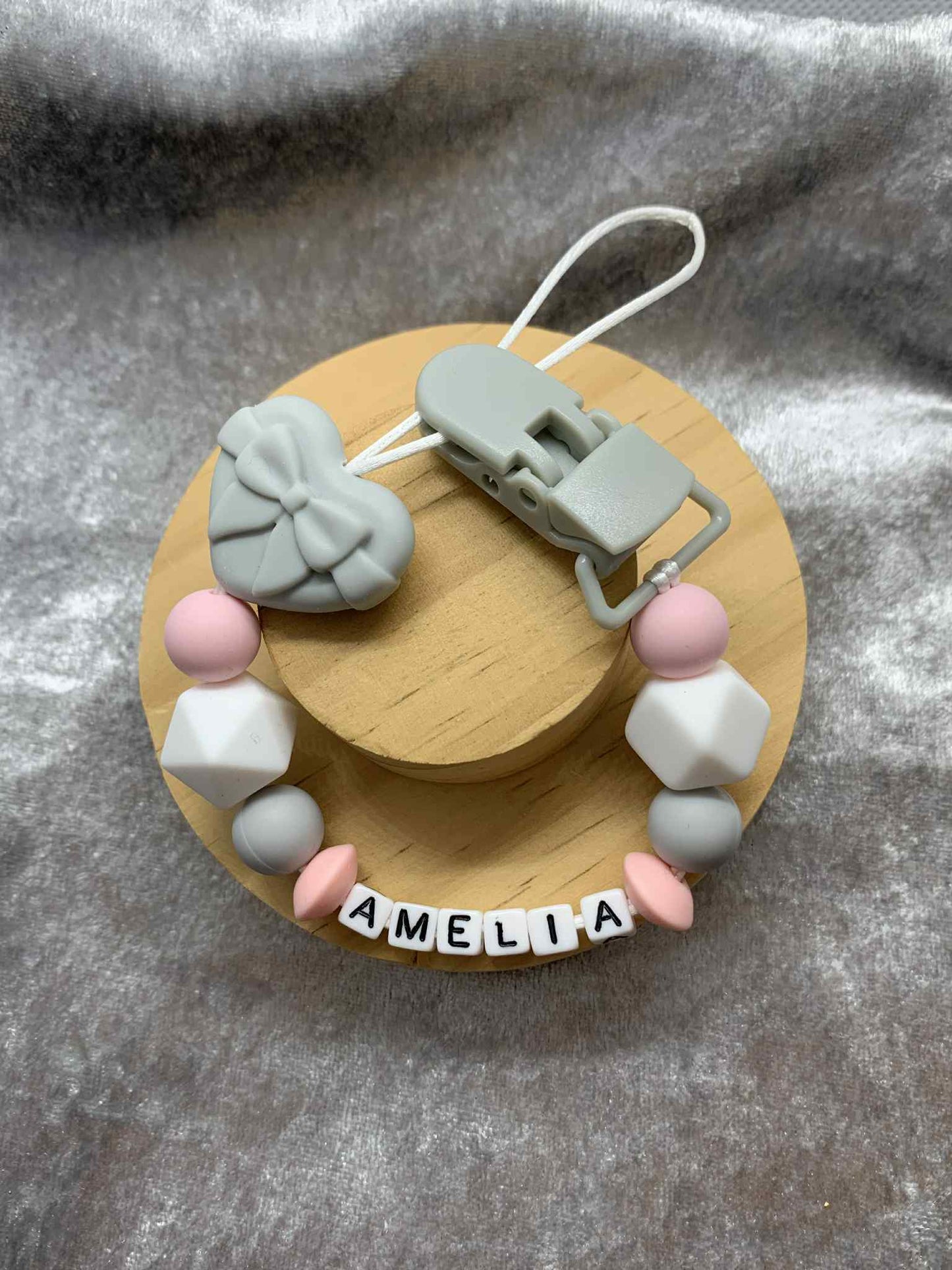 Personalised Heart Dummy Clip for Baby Girls – Custom Name