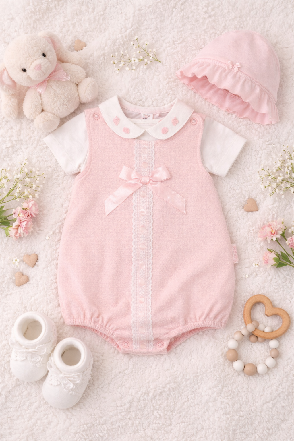 Spanish 3 Piece Baby Romper & Bonnet Set - Pink 🌸👶