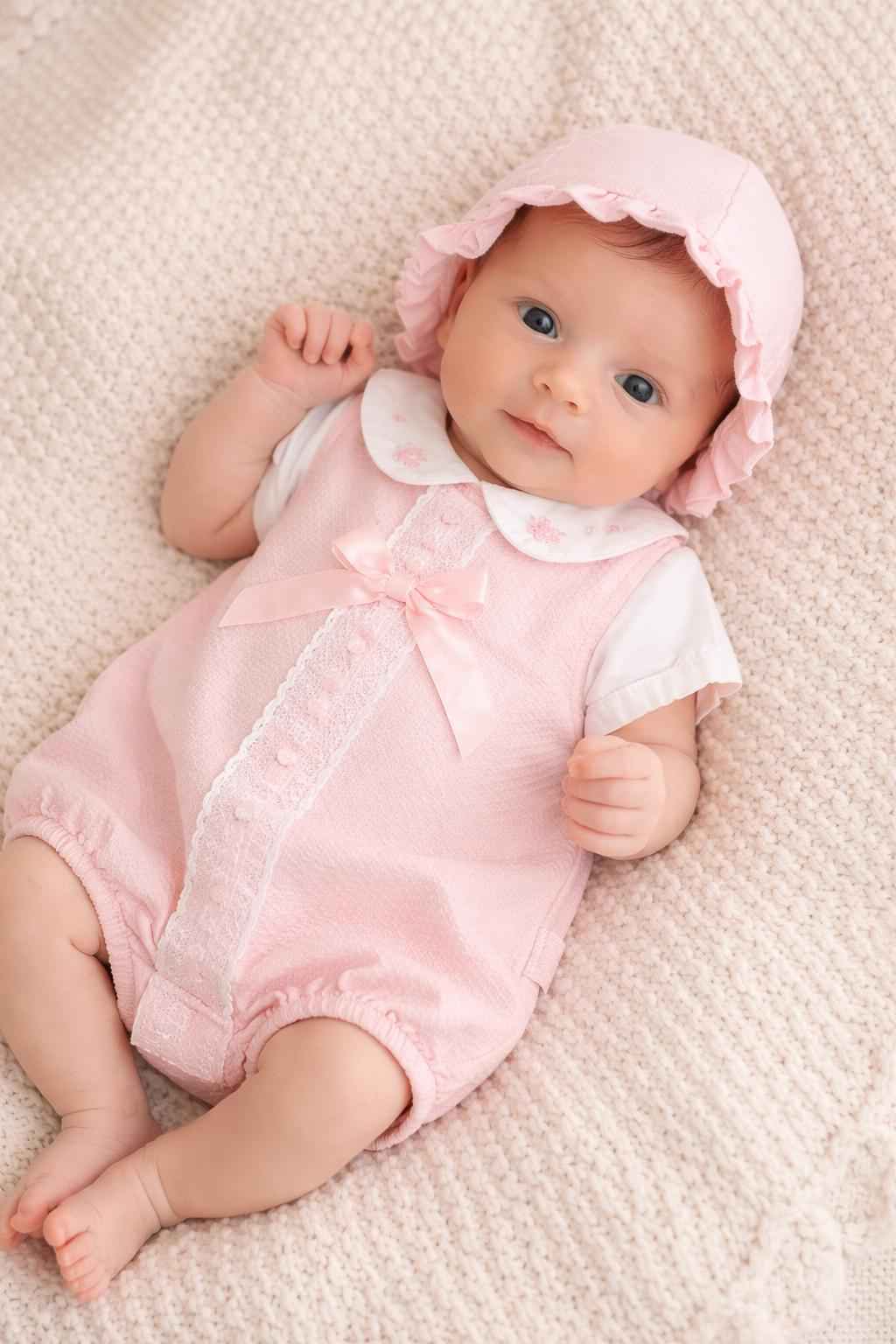 Spanish 3 Piece Baby Romper & Bonnet Set - Pink 🌸👶