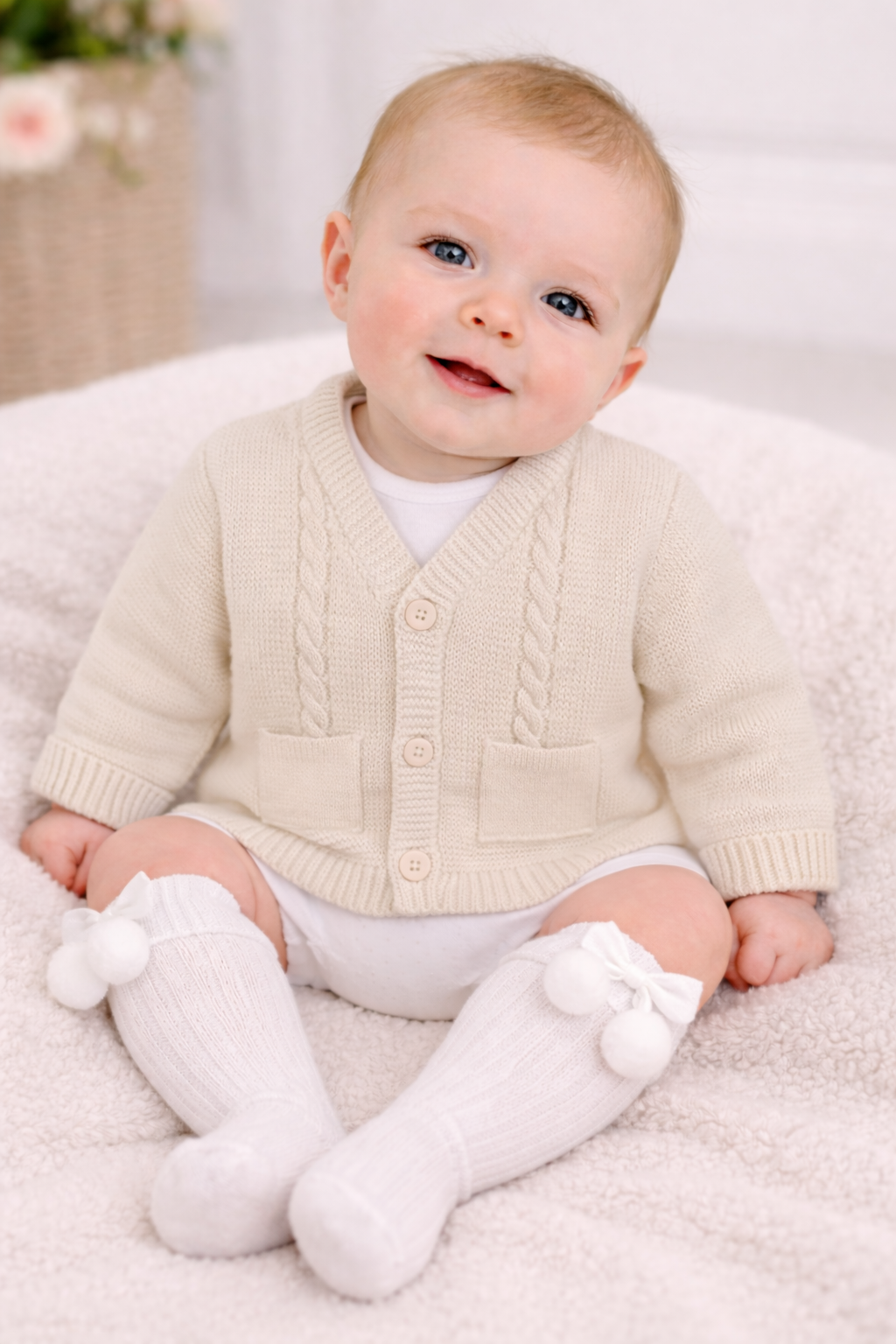 Spanish Cable Knit Baby Cardigan - Cream