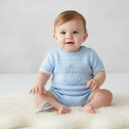 Spanish Knitted Baby Boy Anchor Set - Blue 2 Piece Outfit ⚓💙
