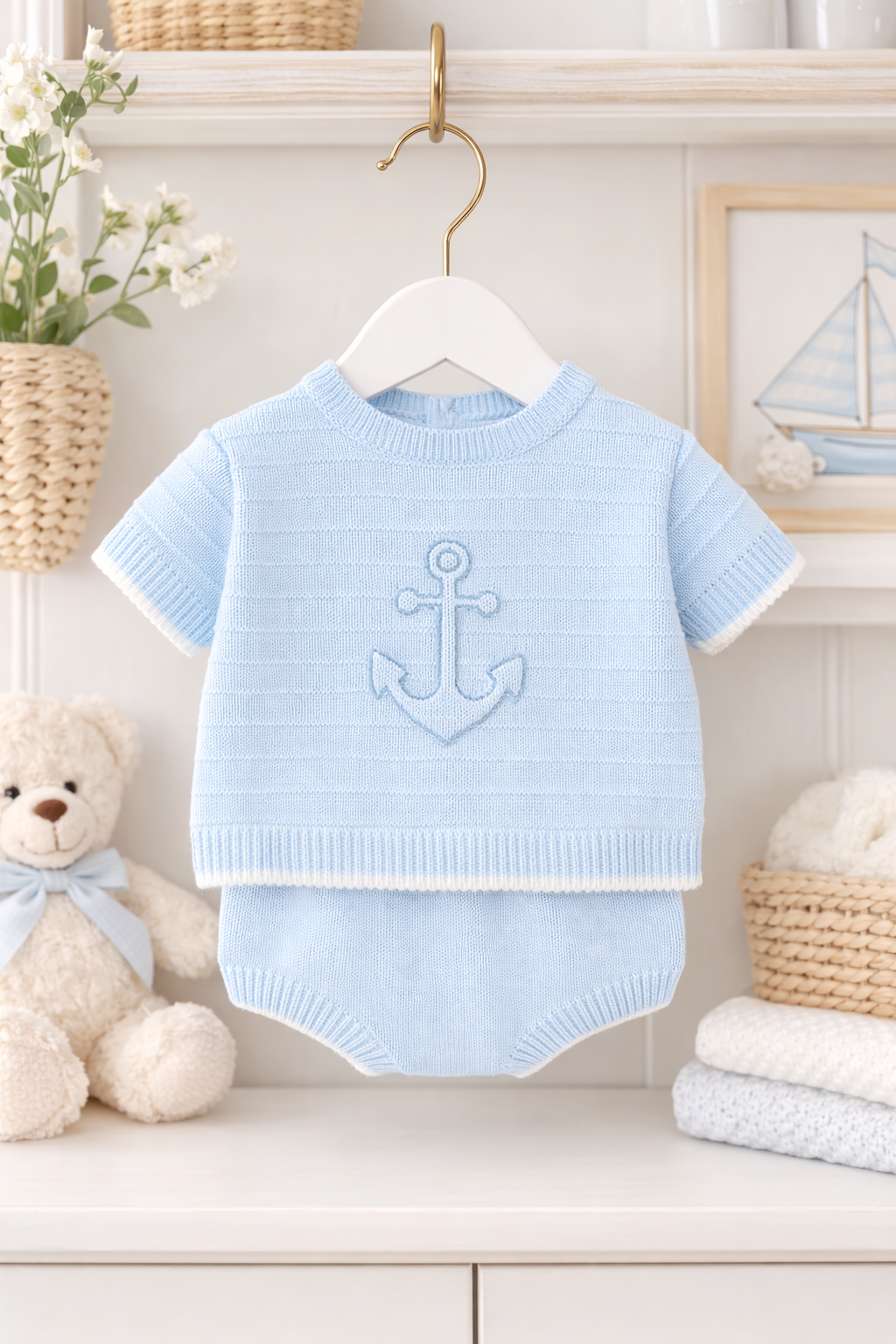 Spanish Knitted Baby Boy Anchor Set - Blue 2 Piece Outfit ⚓💙