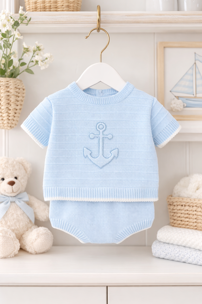 Spanish Knitted Baby Boy Anchor Set - Blue 2 Piece Outfit ⚓💙