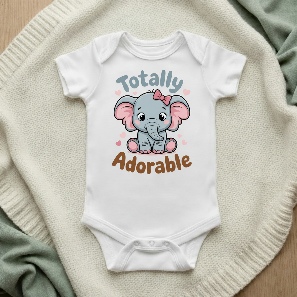 Totally Adorable baby bodysuit mockup flat lay on cream knit blanket