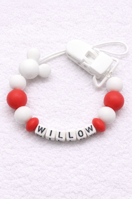 Silicone Dummy Clip with 'WILLOW' on a white background