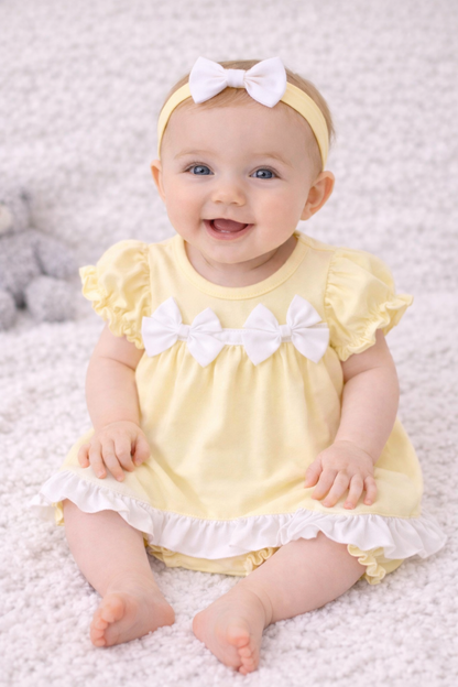 Yellow 3-Piece Dress Set with Bows