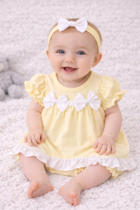 Yellow 3-Piece Dress Set with Bows