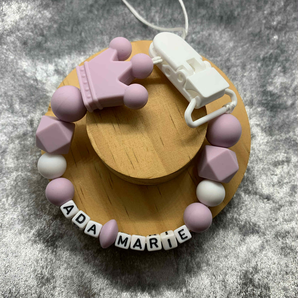 Personalised Dummy holder, Pacifier chain, Mam dummy clip new baby gift - CROWN