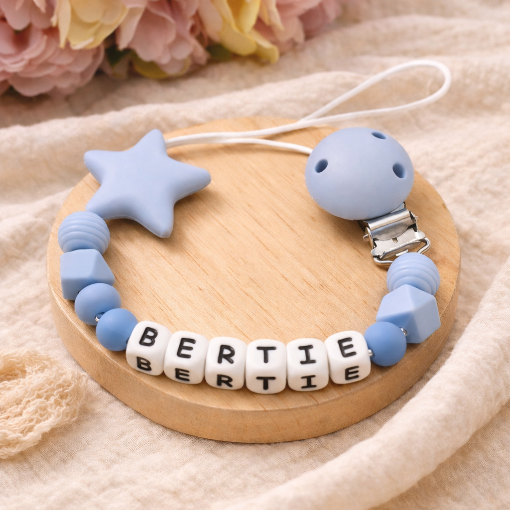 Personalised Blue Star Dummy Clip (Silicone Letter Design)