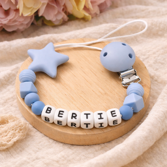 Personalised Blue Star Dummy Clip (Silicone Letter Design)