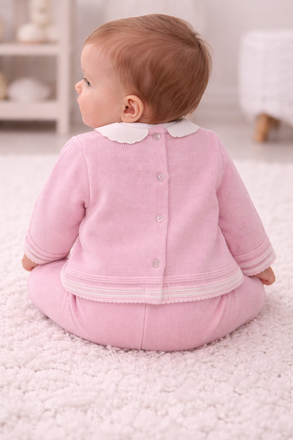 2-Piece Spanish Knit Baby Outfit with Bow - Pink