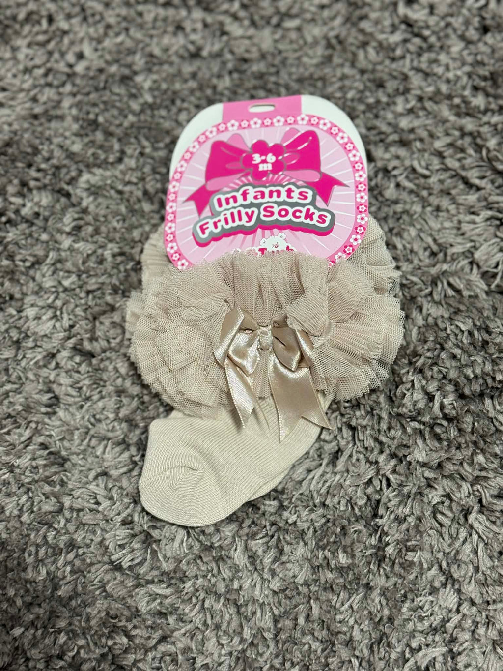 Baby Girl Spanish Style Lace Beige Ankle Socks With Satin Bow