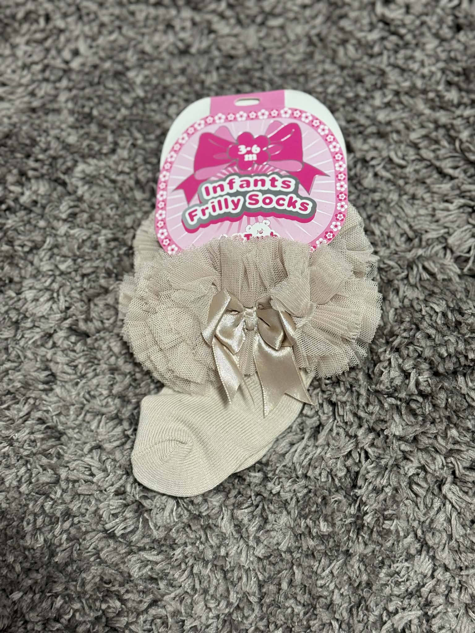 Baby Girl Spanish Style Lace Beige Ankle Socks With Satin Bow