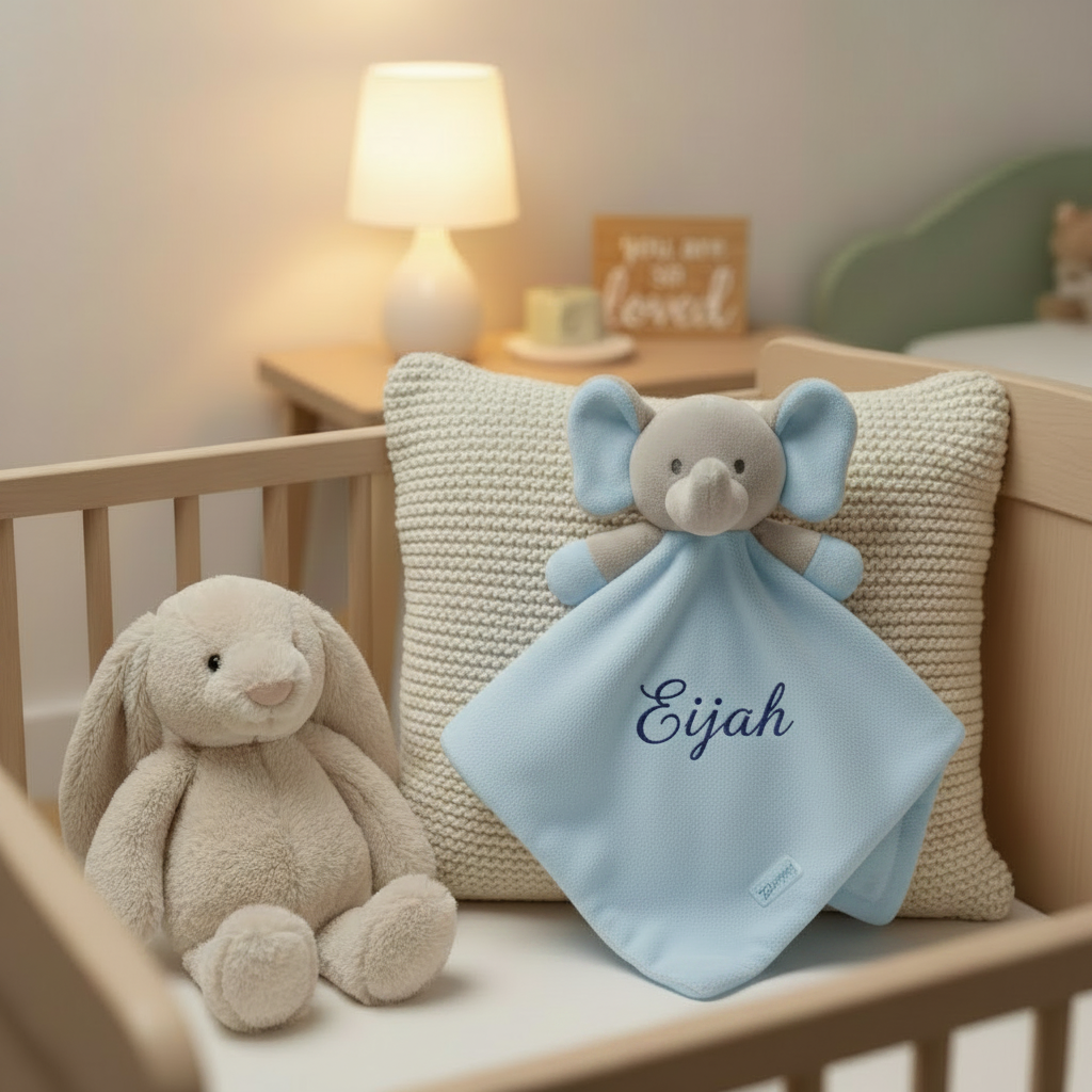 Blue & Grey Elephant Comforter - Elijah - Nursery Cot Mockup