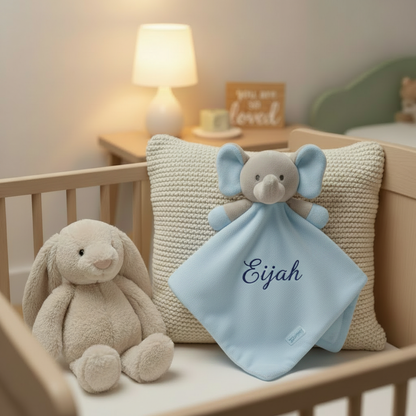 Blue & Grey Elephant Comforter - Elijah - Nursery Cot Mockup