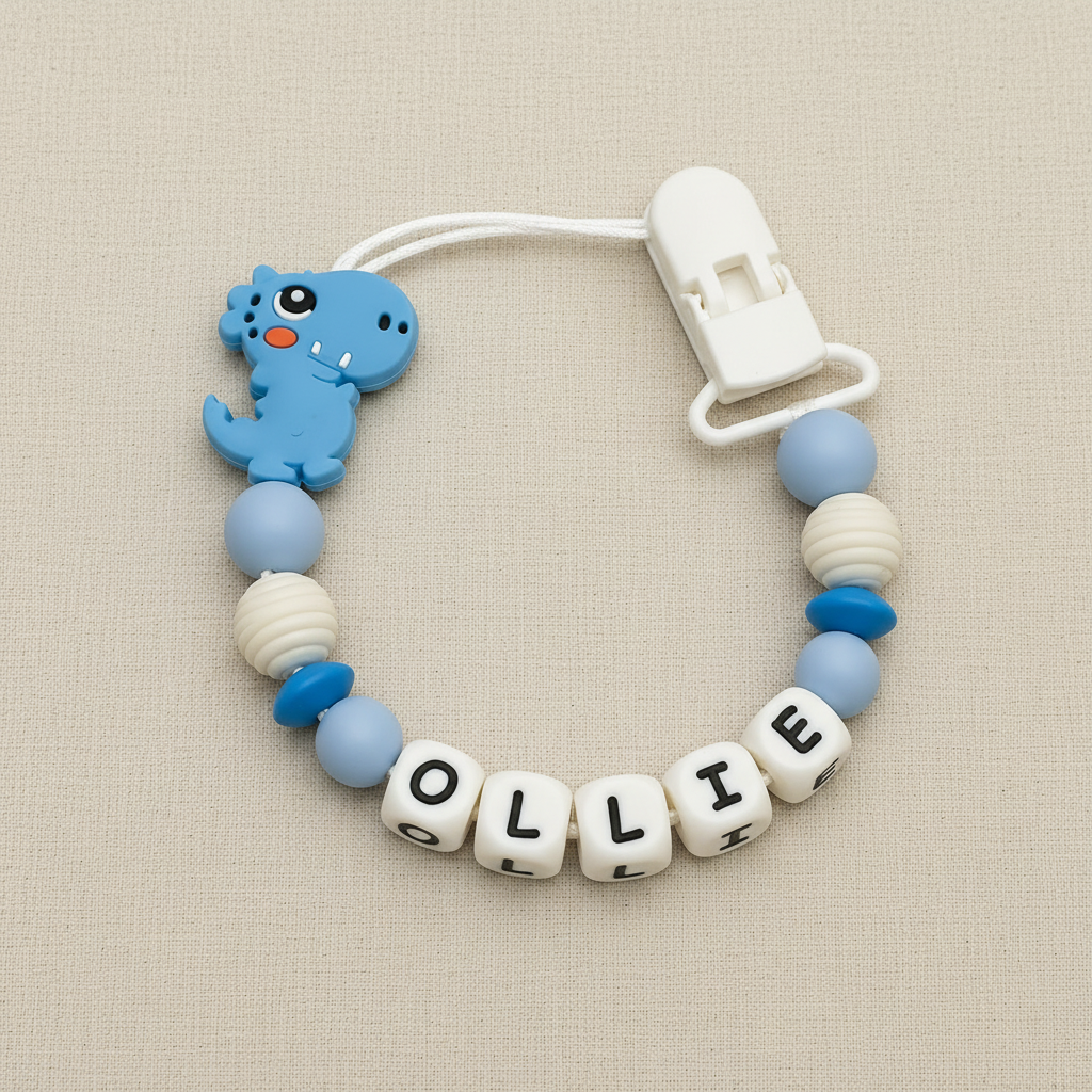 Blue & White Dinosaur Dummy Clip - Beige Background