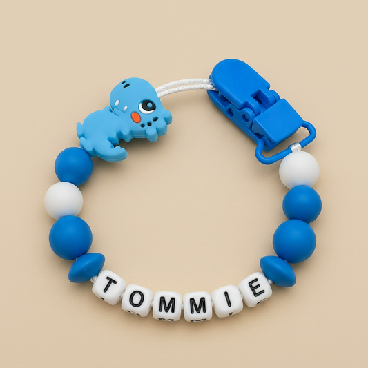 Bright Blue White personalised dummy clip