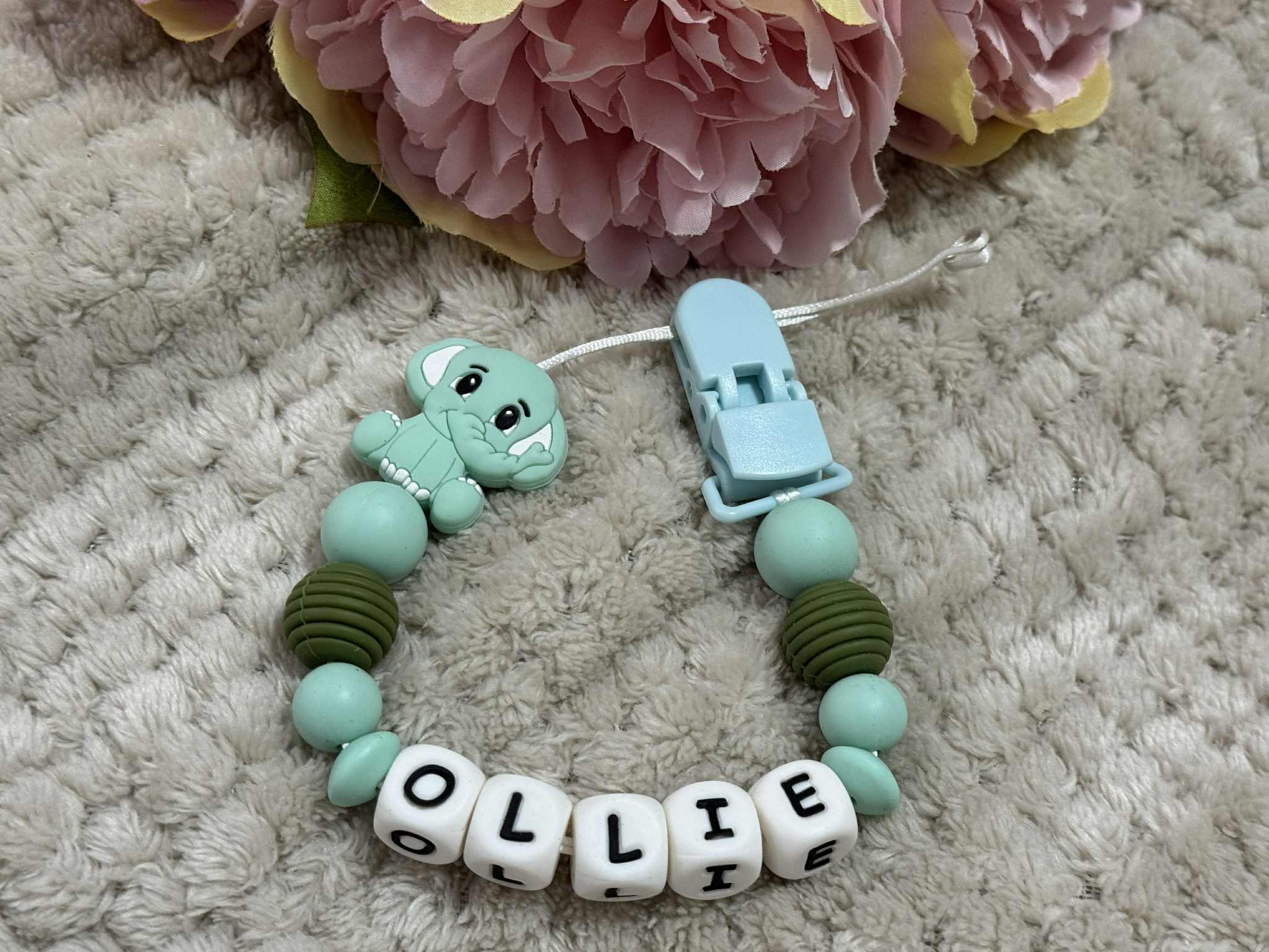 Personalised Dummy Clips Mam Dummy Holder New Baby Gift - ELEPHANT