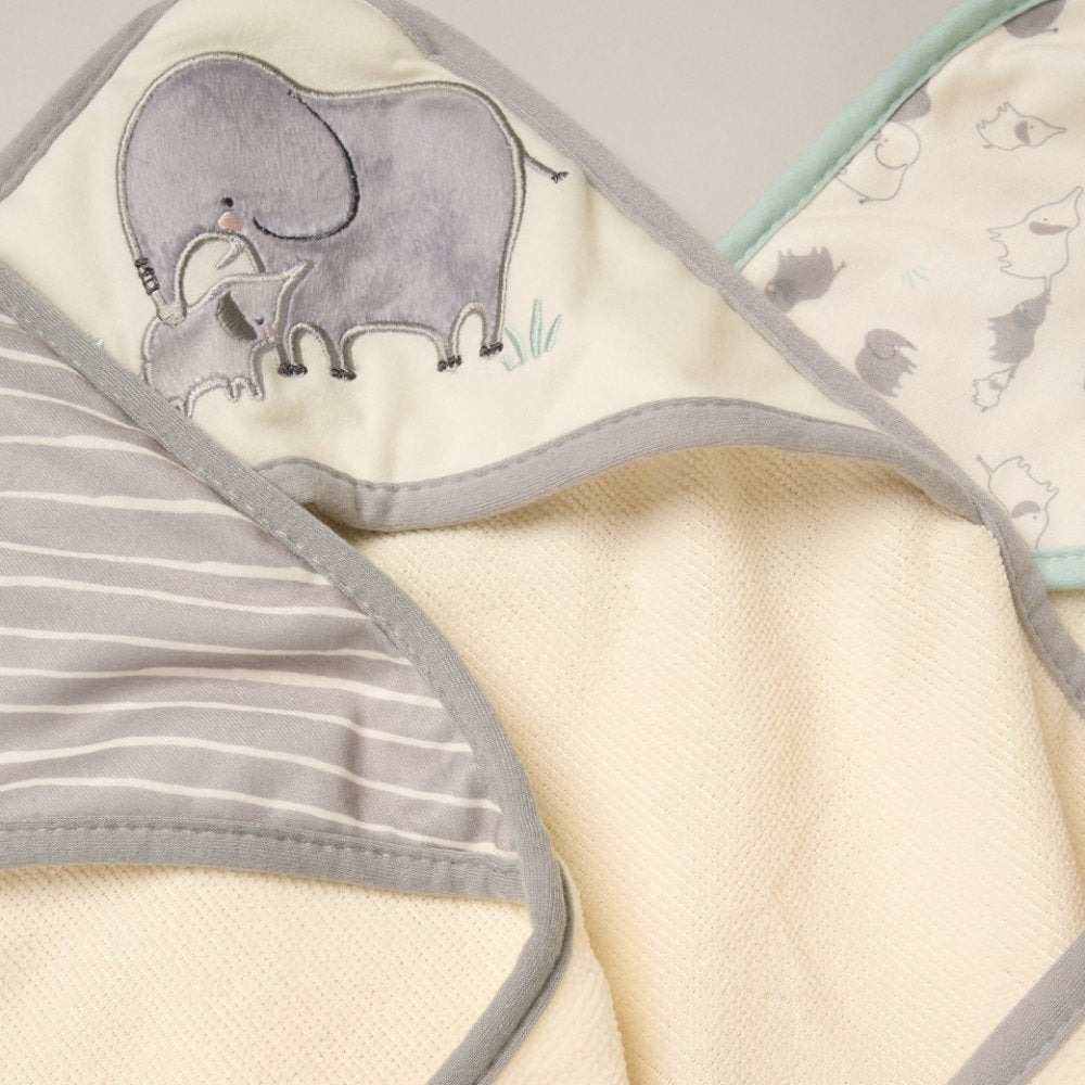 Baby blanket with elephant design and striped pattern