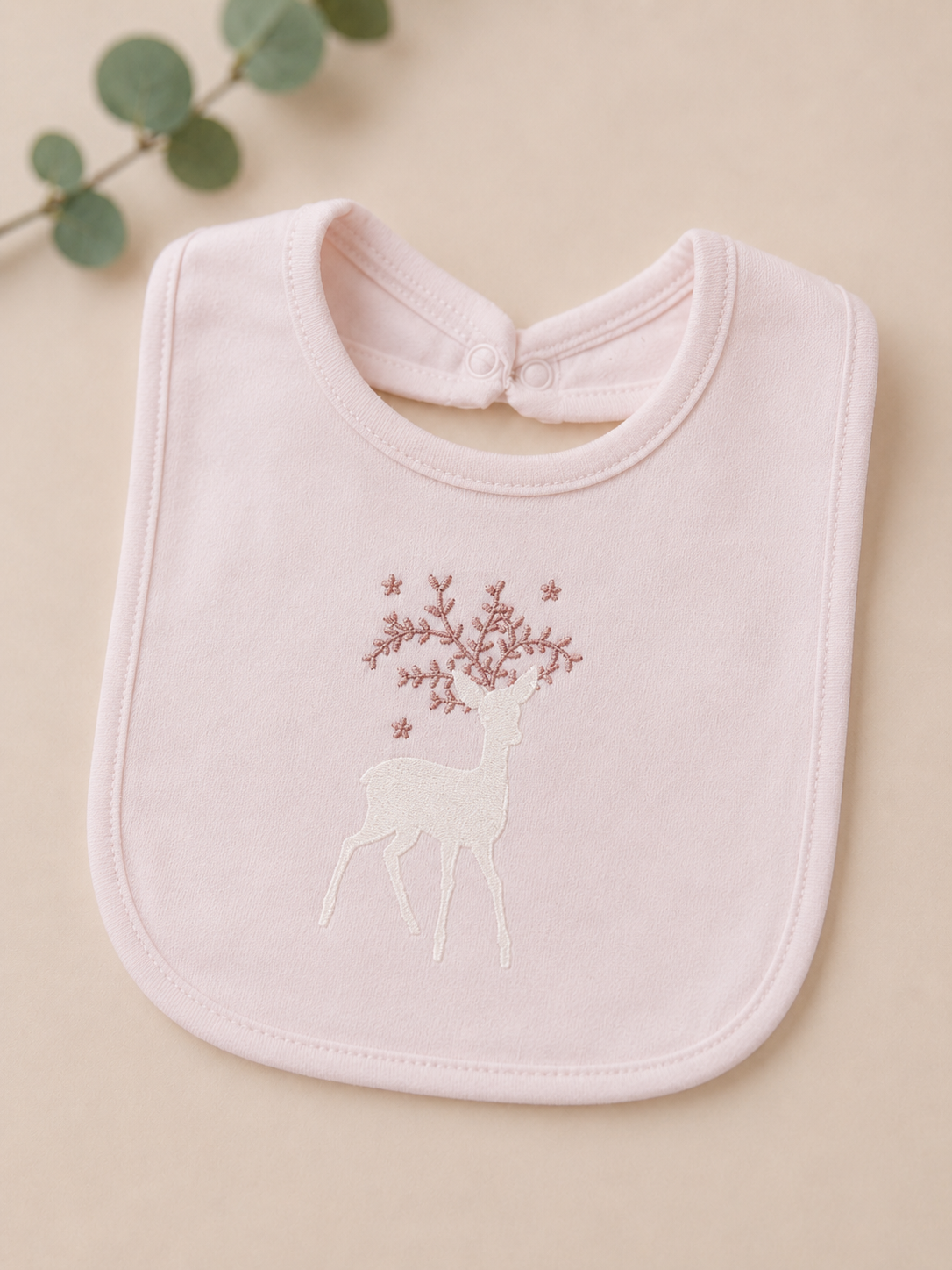 Pink Baby Deer Bib, Luxury Baby Gift, Woodland Theme Bib, Newborn Girl Outfit Accessory, Soft Cotton Boutique Baby Bib