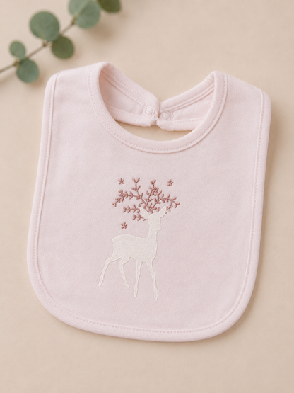 Pink Baby Deer Bib, Luxury Baby Gift, Woodland Theme Bib, Newborn Girl Outfit Accessory, Soft Cotton Boutique Baby Bib