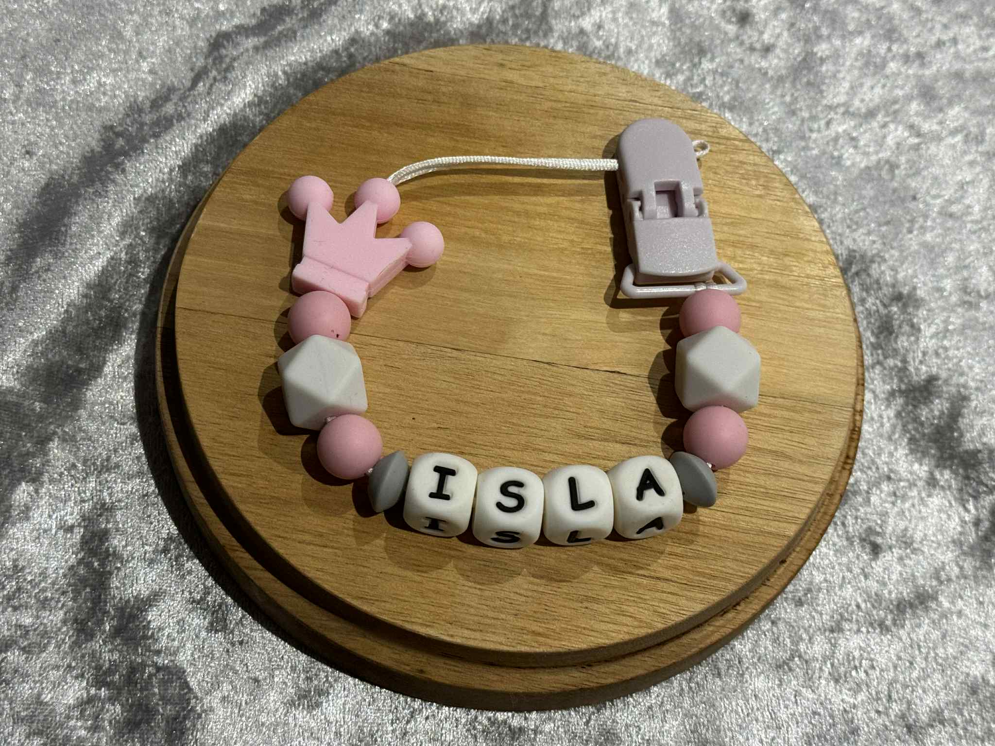 Personalised Dummy holder, Pacifier chain, Mam dummy clip new baby gift - CROWN