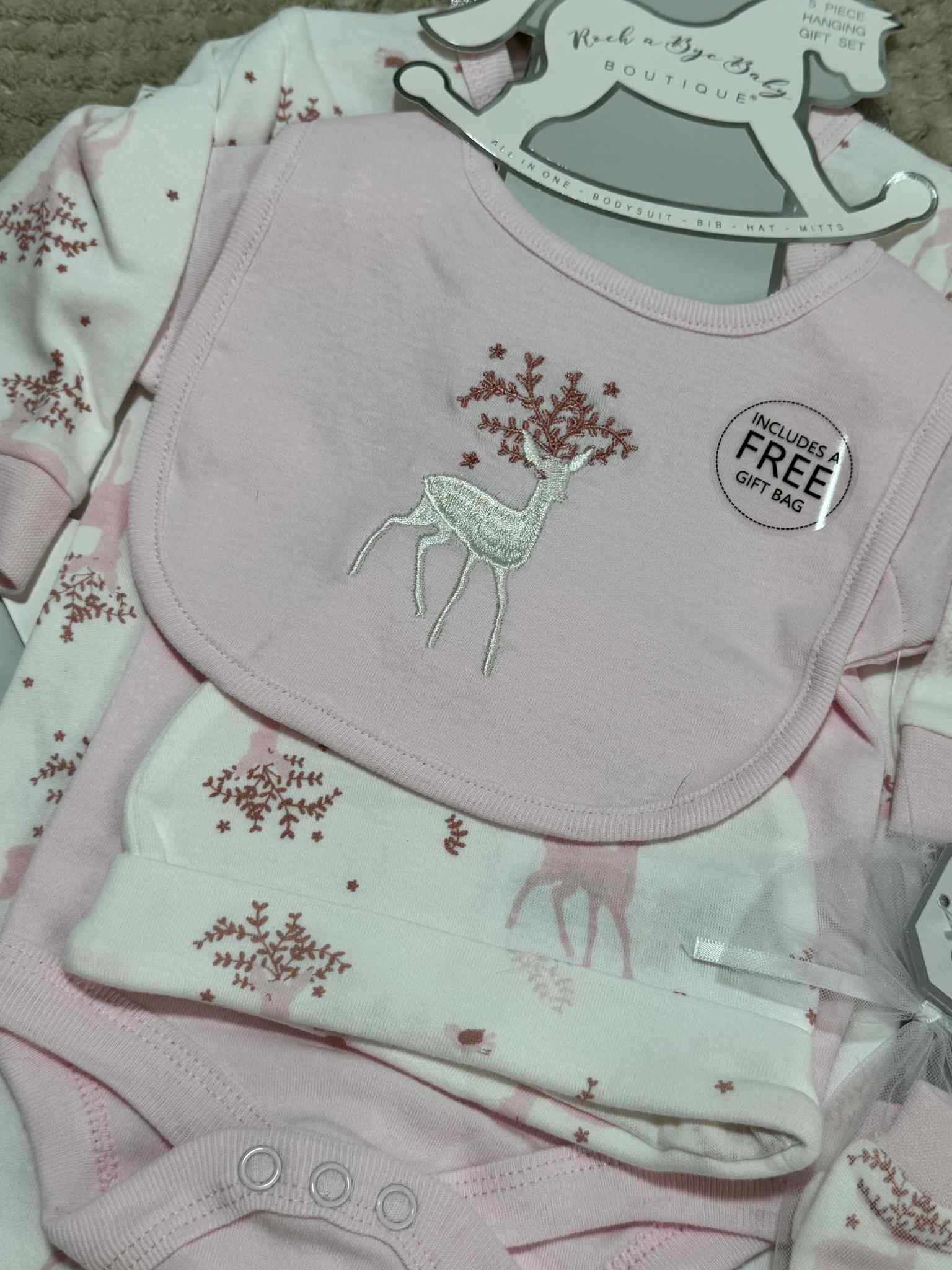 Baby Girls 5 Piece Matching Deer Set & Giftbag