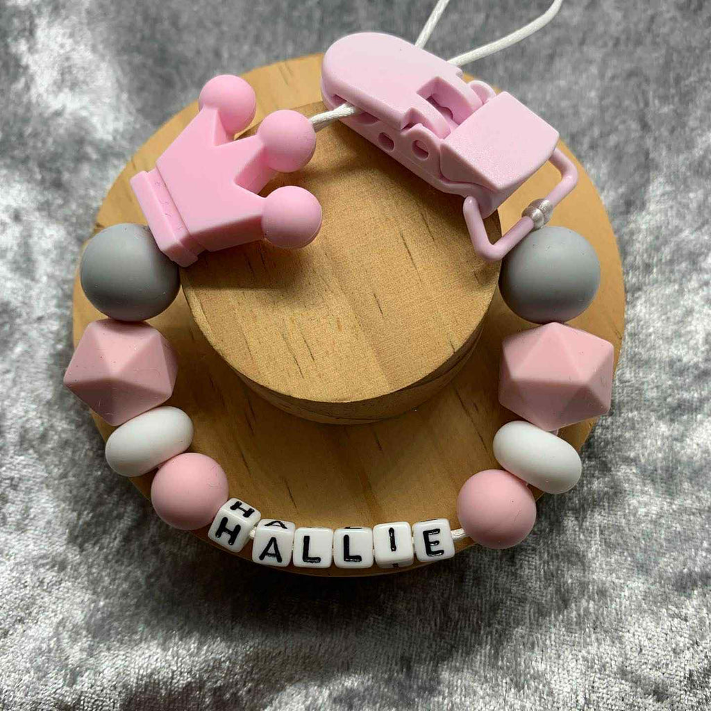 Personalised Dummy holder, Pacifier chain, Mam dummy clip new baby gift - CROWN
