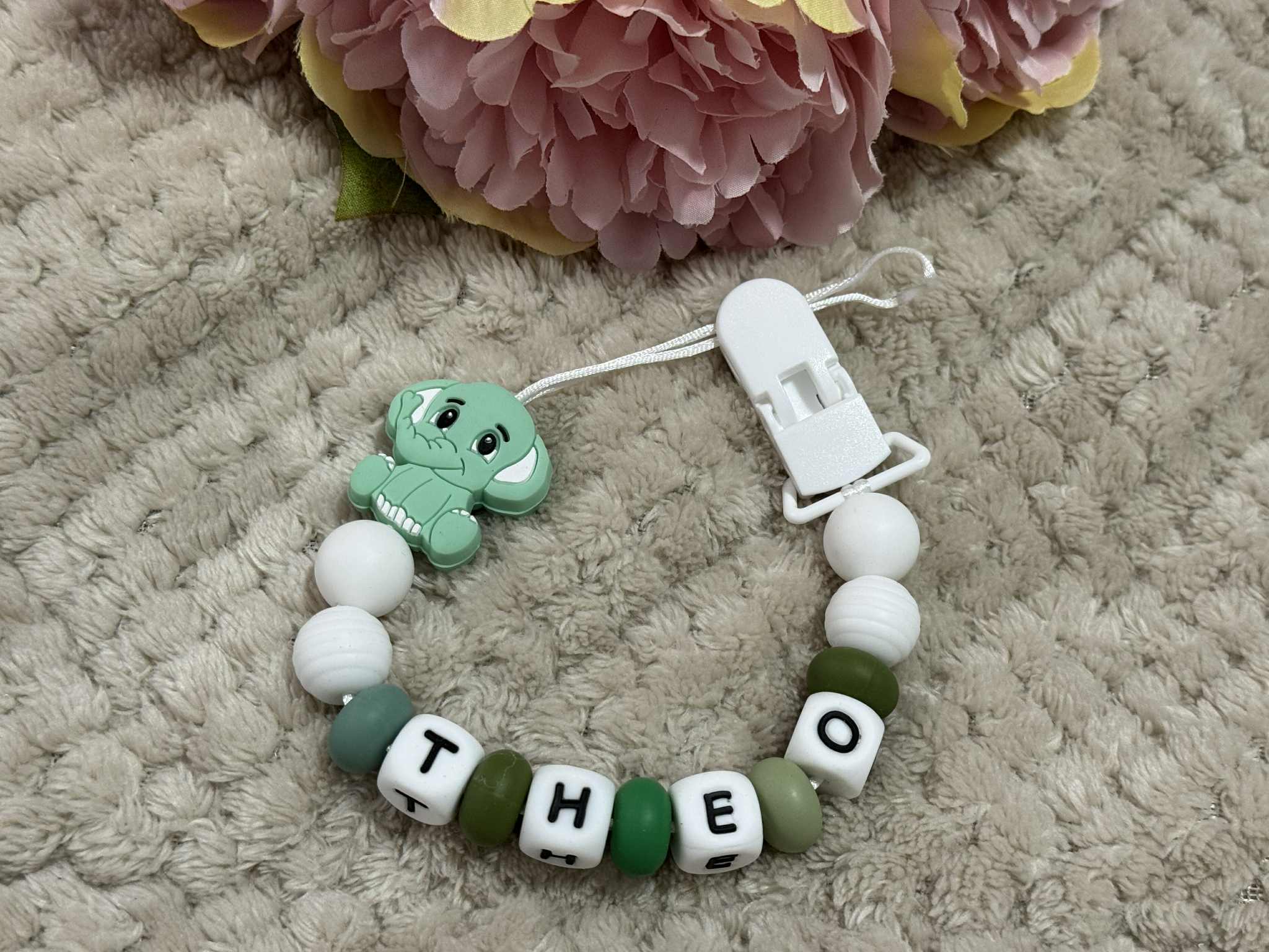 Personalised Dummy Clips Mam Dummy Holder New Baby Gift - ELEPHANT