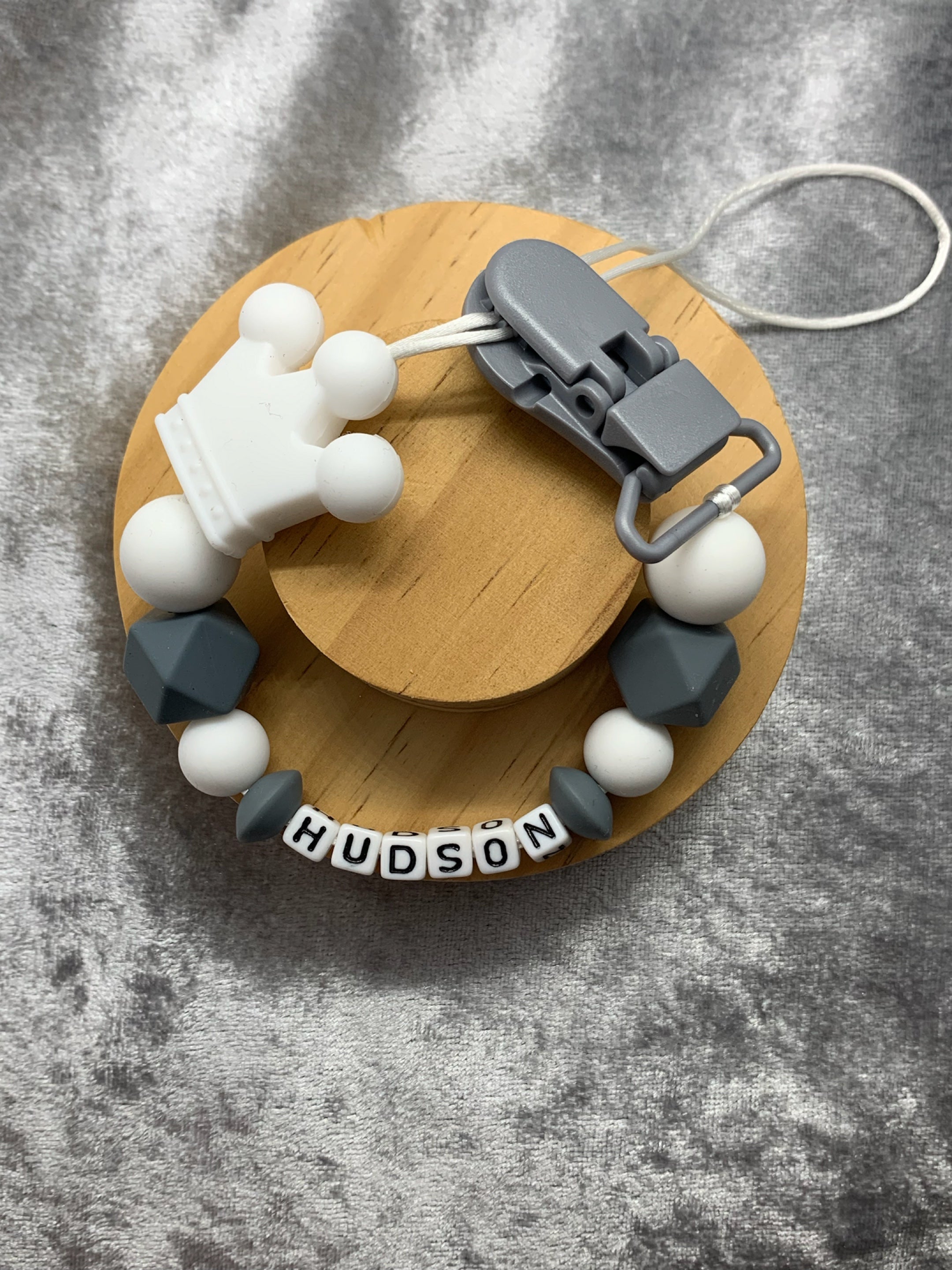 Personalised Dummy holder, Pacifier chain, Mam dummy clip new baby gift - CROWN