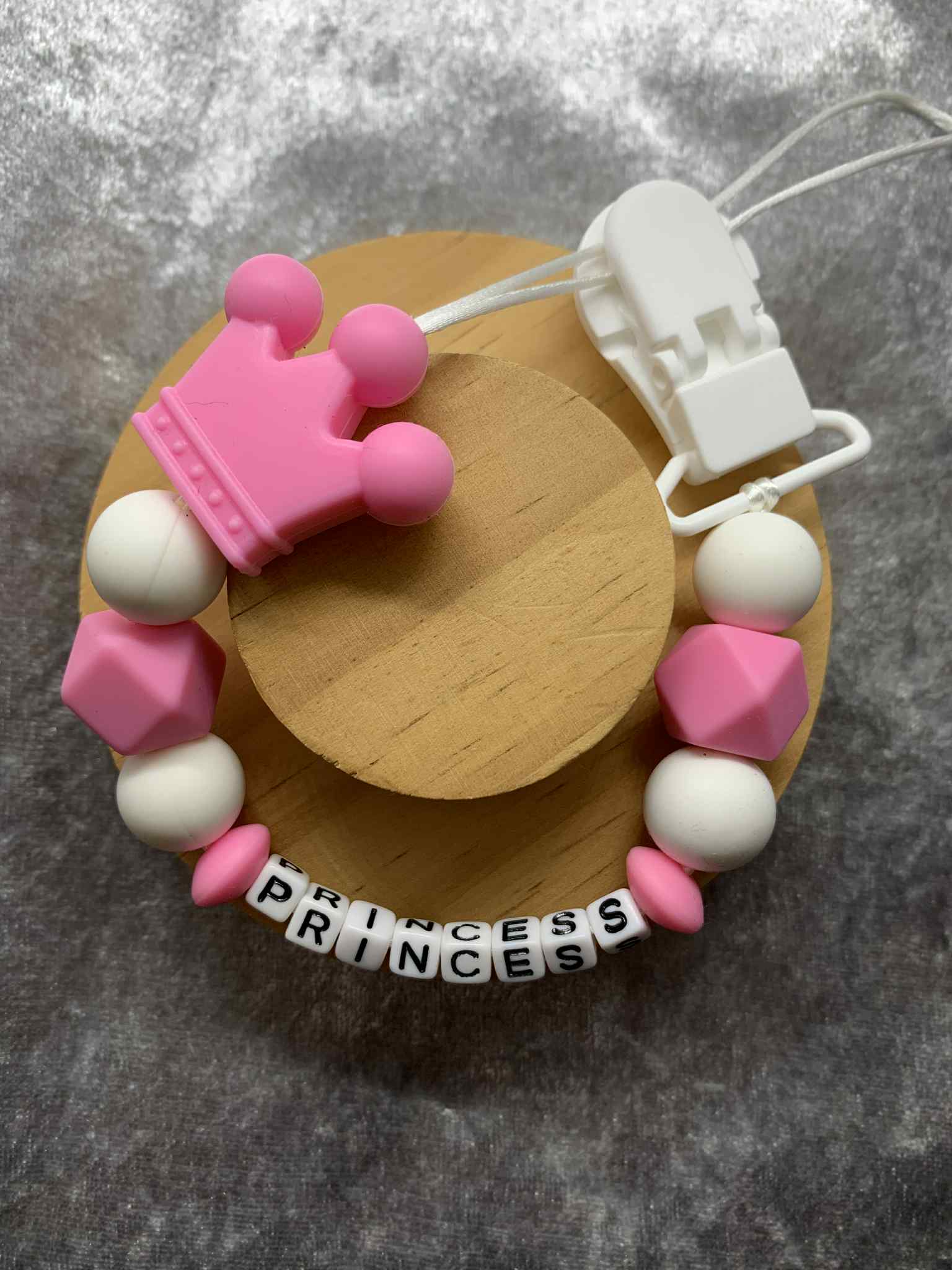 Personalised Dummy holder, Pacifier chain, Mam dummy clip new baby gift - CROWN