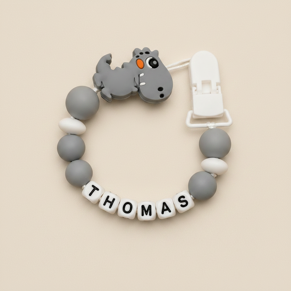 Grey Dinosaur Dummy Clip Geometric - Beige Background