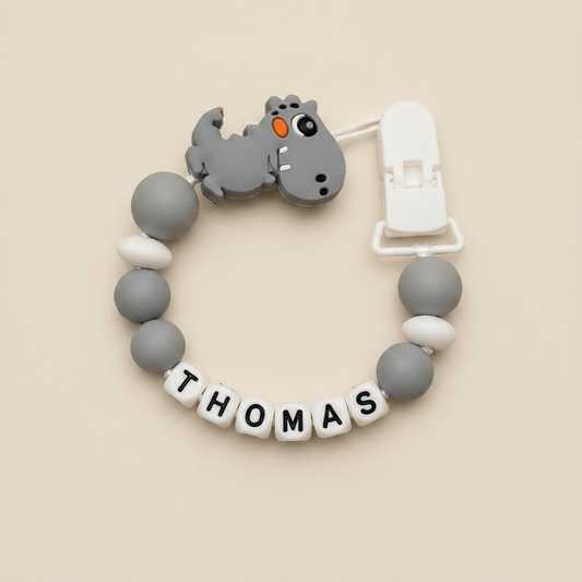Grey Dinosaur Dummy Clip Geometric - Beige Background