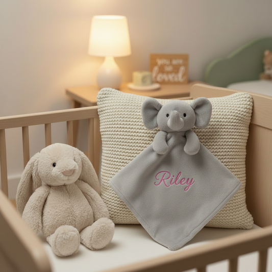 Grey Elephant Comforter Nursery Mockup